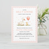 Invitation Baby shower de fille d'oie soie rose mignonne (Debout devant)