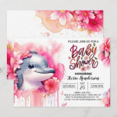 Invitation Baby shower de fille Dolphin Whimsy sous-marine (Devant / Derrière)