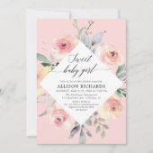 Invitation Baby shower de fille douce floral (Devant)