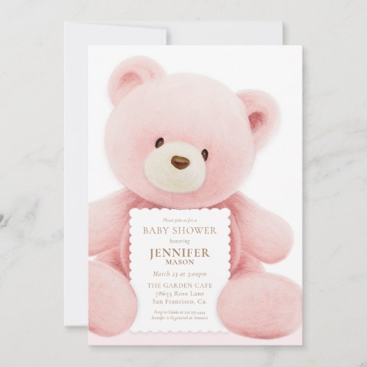 Invitation Baby shower de fille d'ours (Devant)