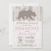 Invitation Baby shower de fille d'ours Bois rustiq (Devant)