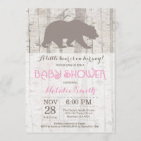 Invitation Baby shower de fille d'ours Bois rustiq
