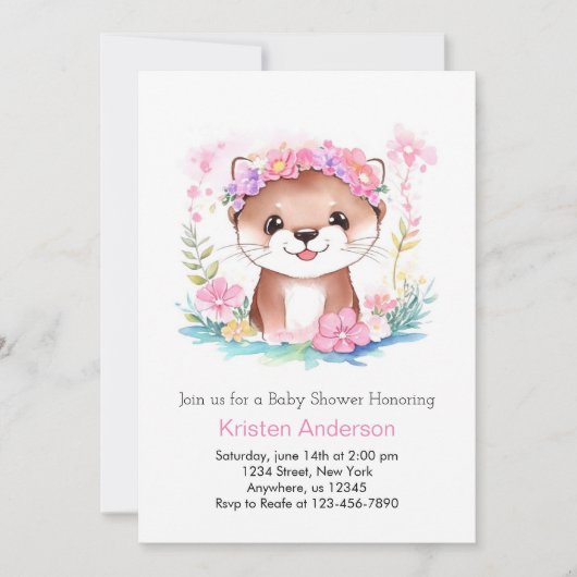 Invitation Baby shower de fille Dreamscape Rose Floral Otter (Devant)