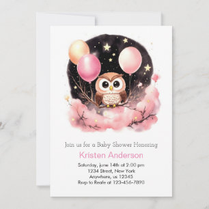 Invitation Baby shower de fille Dreamy Fleur sauvage de hibou