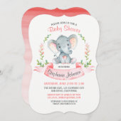 Invitation Baby shower de fille Eléphant Aquarelle (Devant / Derrière)