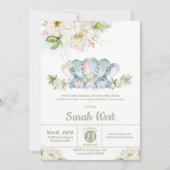 Invitation Baby shower de fille Elephant de verdure Jumeaux g (Devant)