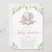 Invitation Baby shower de fille Eléphant de verdure moderne (Devant)