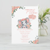 Invitation Baby shower de fille éléphante (Debout devant)