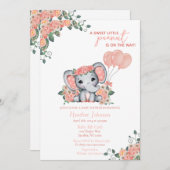 Invitation Baby shower de fille éléphante (Devant / Derrière)