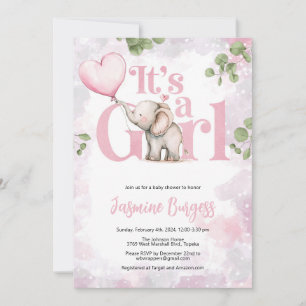 Invitation Baby shower de fille éléphante