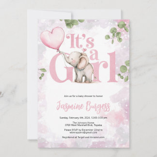 Invitation Baby shower de fille éléphante