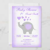 Invitation Baby shower de fille éléphante Coeurs p (Devant)
