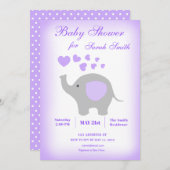 Invitation Baby shower de fille éléphante Coeurs p (Devant / Derrière)