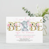 Invitation baby shower de fille éléphante, espagno (Debout devant)