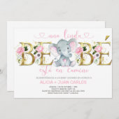 Invitation baby shower de fille éléphante, espagno (Devant / Derrière)