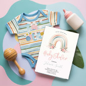 Invitation Baby shower de fille en arc-en-ciel ros