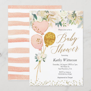 Invitation Baby shower de fille en ballons roses