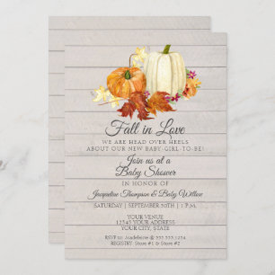 Invitation Baby shower de fille en bois Citrouille gris clair
