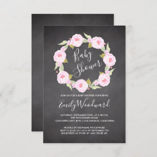 Invitation Baby shower de fille en carton rose fleuri