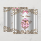 Invitation Baby shower de fille en dentelle Brown rose (Devant / Derrière)