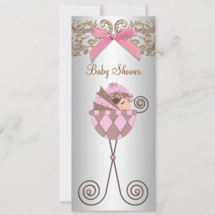 Invitation Baby shower de fille en dentelle Brown rose