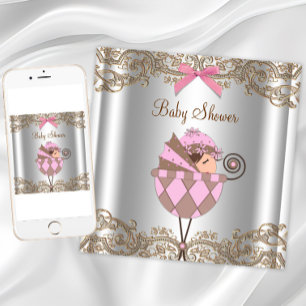 Invitation Baby shower de fille en dentelle Brown rose