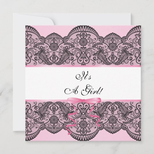 Invitation Baby shower de fille en dentelle noire (Devant)