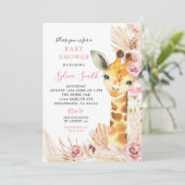 Invitation Baby shower de fille en girafe Boho rose roux (Debout devant)
