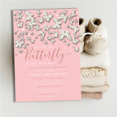 Invitation Baby shower de fille en pierre blanche à papillon