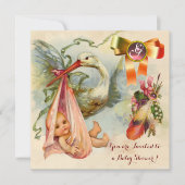 Invitation Baby shower DE FILLE EN STORK ROSE, MONOGRAMME EN  (Devant)