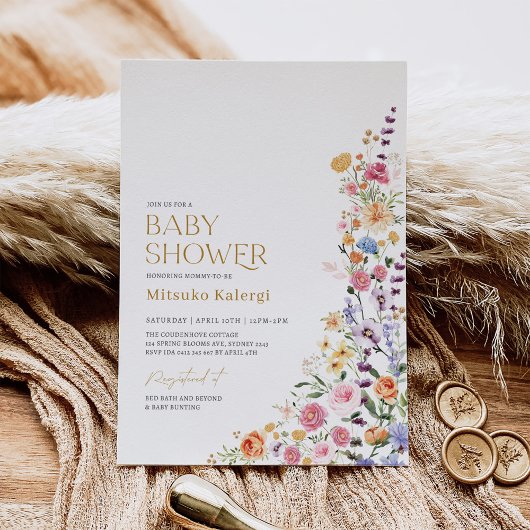 Invitation Baby shower de fille Fleur sauvage Boho coloré