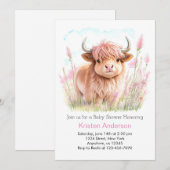 Invitation Baby shower de fille Fleur sauvage de vache Highla (Devant / Derrière)