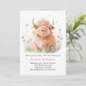 Invitation Baby shower de fille Fleur sauvage de vache rose H (Debout devant)