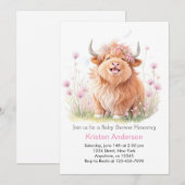 Invitation Baby shower de fille Fleur sauvage de vache rose H (Devant / Derrière)