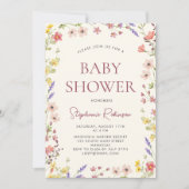 Invitation Baby shower de fille Fleur sauvage délicieuse de B (Devant)