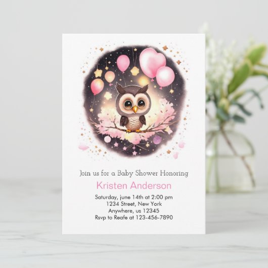 Invitation Baby shower de fille Fleur sauvage Enchantée de Ch (Debout devant)