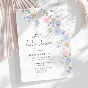 Invitation Baby shower de fille Fleur sauvage rose printanier