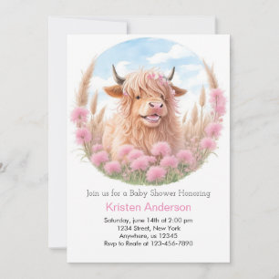 Invitation Baby shower de fille Fleur sauvage rosée de vache