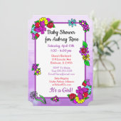 Invitation Baby shower de fille florale Whimsical violet, rou (Debout devant)