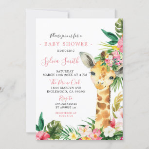 Invitation Baby shower de fille Giraffe tropicale