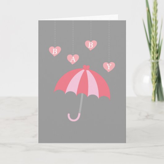 Invitation Baby shower de fille gris avec amour et parapluie  (Devant)