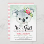 Invitation Baby shower de fille Koala (Devant / Derrière)