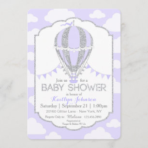 Invitation Baby shower de fille Lavender Hot Air Balloon