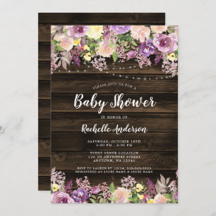 Invitation Baby shower de fille légère à cordes florales viol