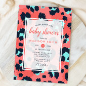 Invitation Baby shower de fille Leopard Poster de animal Rose