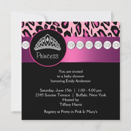 Invitation Baby shower de fille Leopard Rose Hot (Devant)