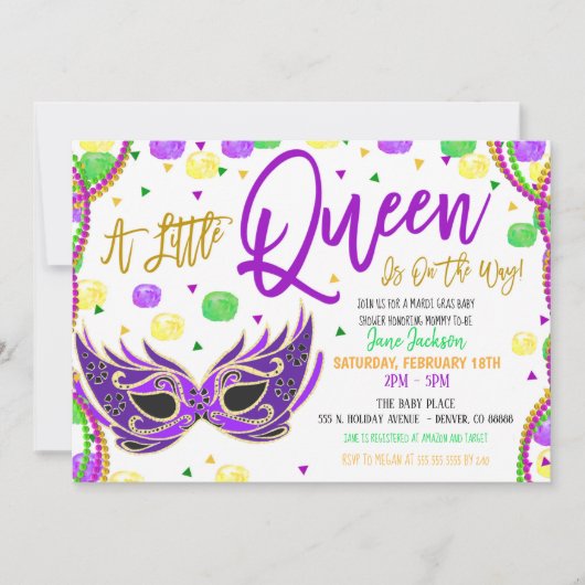 Invitation Baby shower de fille Mardi Gras (Devant)