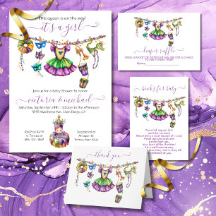 Invitation Baby shower de fille Mardi Gras