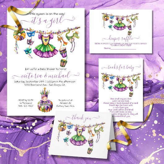 Invitation Baby shower de fille Mardi Gras