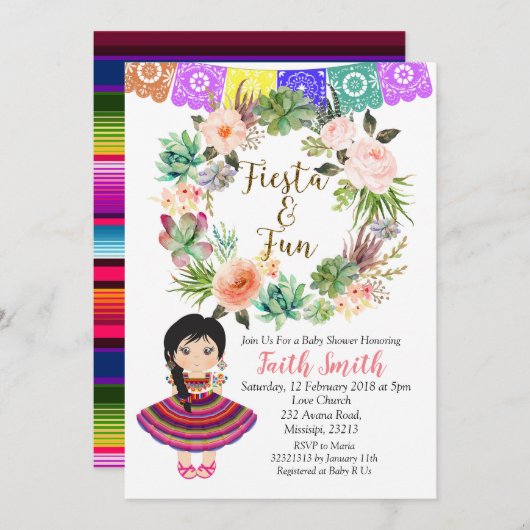 Invitation Baby shower de fille mexicaine (Devant / Derrière)